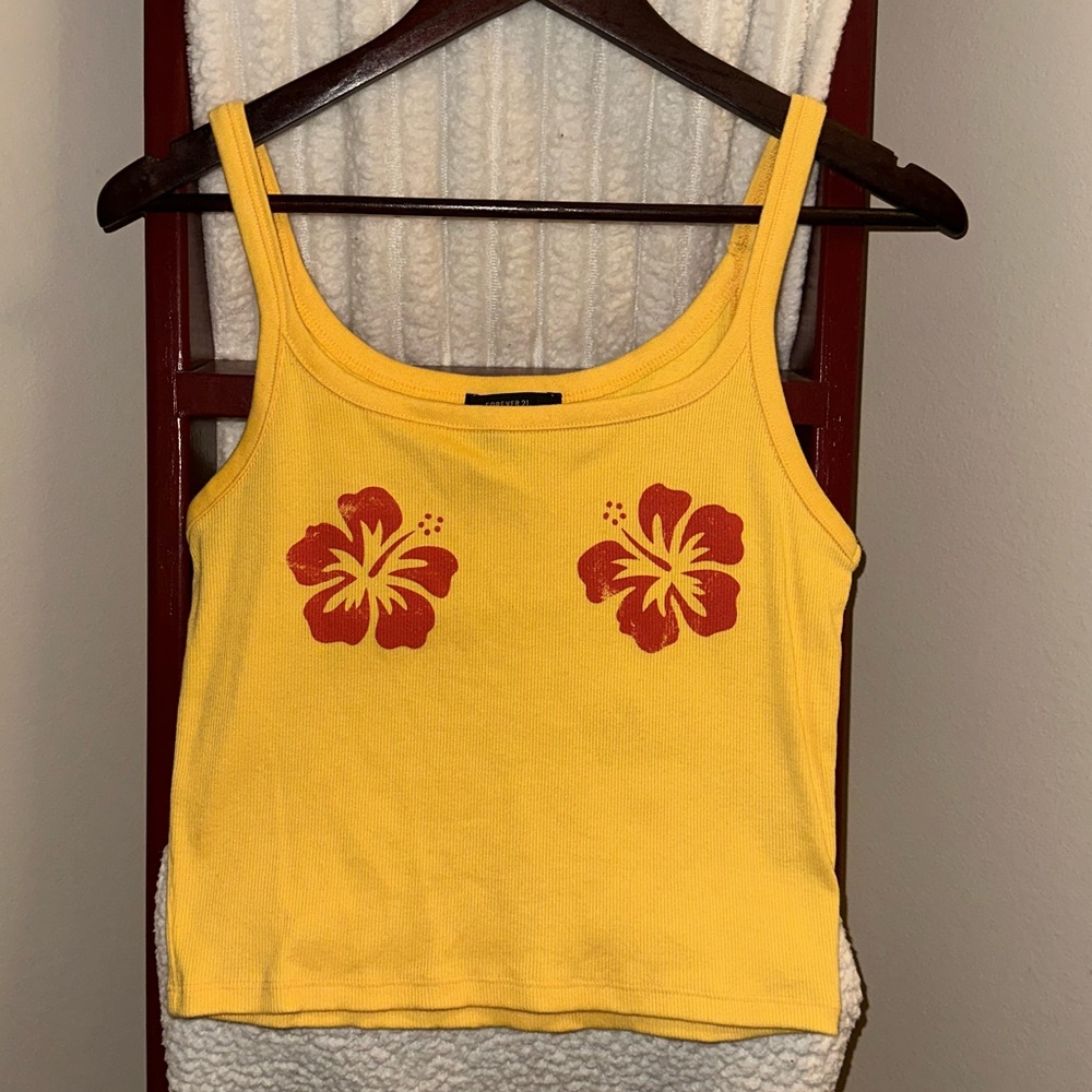 Forever 21 Tropical Yellow Tank Top